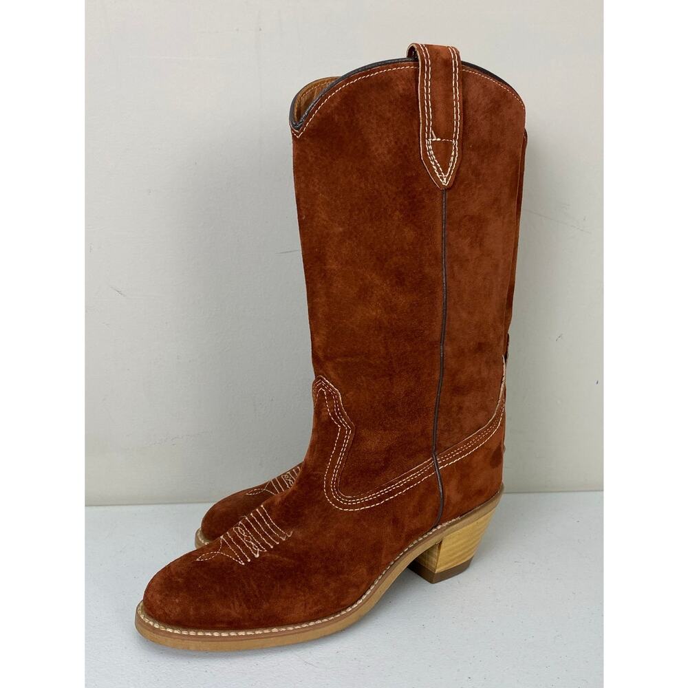 VTG 1974 Women Wolverine USA 12" Western suede leather cowgirl heeled boots, 6 - Picture 1 of 7